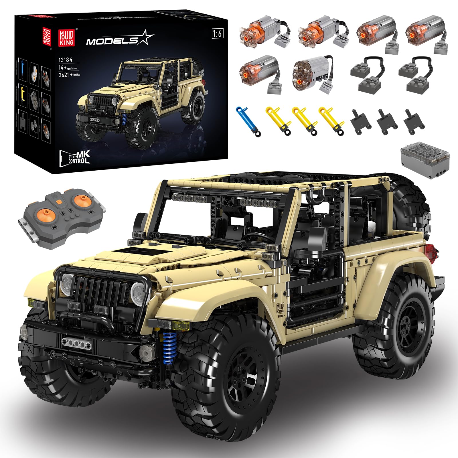 Mould King 13184 1:6 Large Scale Fully RC Wrangler Adventure SUV Car Building Block Toy